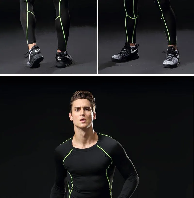 3 Piece Men Gym running sets compression Gym Fitness tight sets sportswear sport basketball jerseys training kit