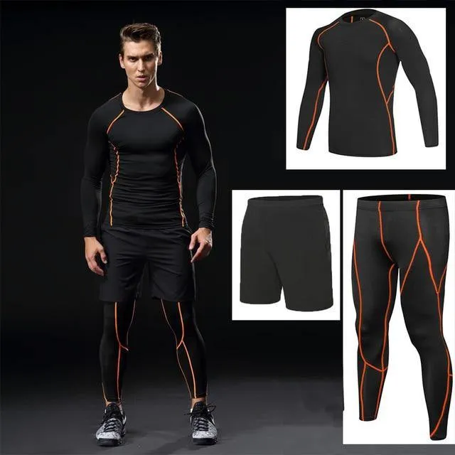 3 Piece Men Gym running sets compression Gym Fitness tight sets sportswear sport basketball jerseys training kit