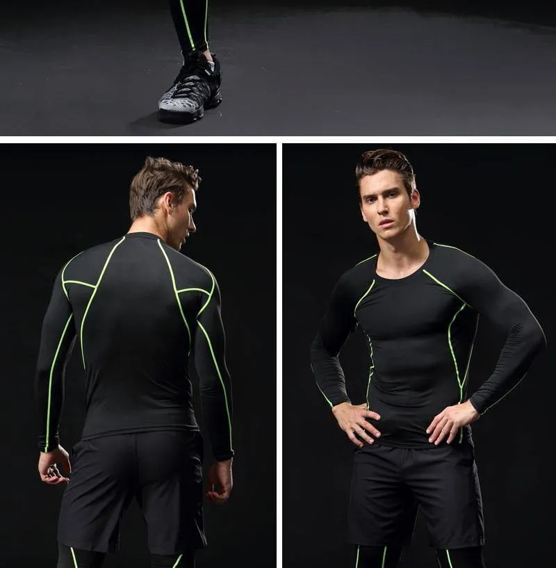 3 Piece Men Gym running sets compression Gym Fitness tight sets sportswear sport basketball jerseys training kit