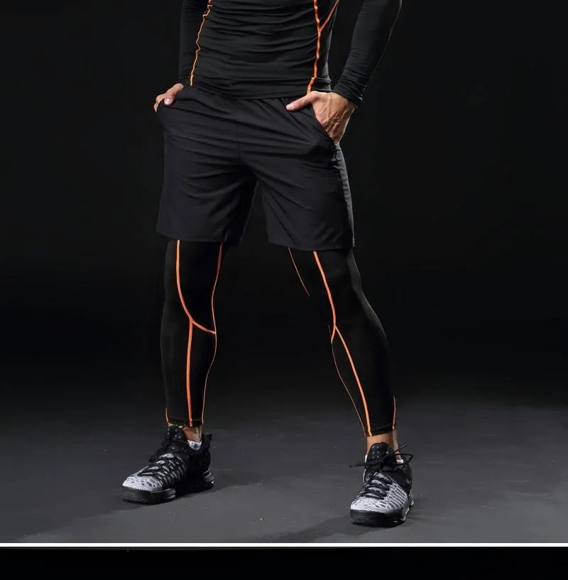 3 Piece Men Gym running sets compression Gym Fitness tight sets sportswear sport basketball jerseys training kit