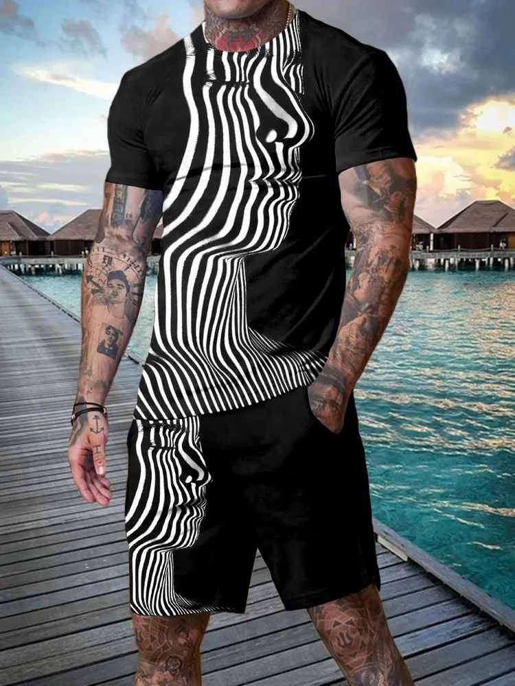 ABSTRACT STRIPED FACE PRINTING SUIT