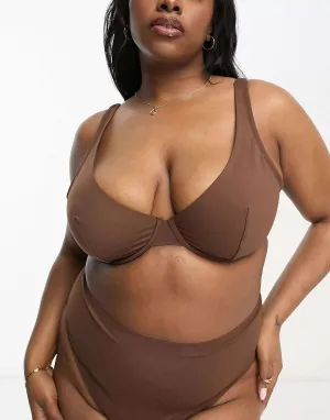 ASOS DESIGN Curve Marina Smoothing Underwire Bra in Brown