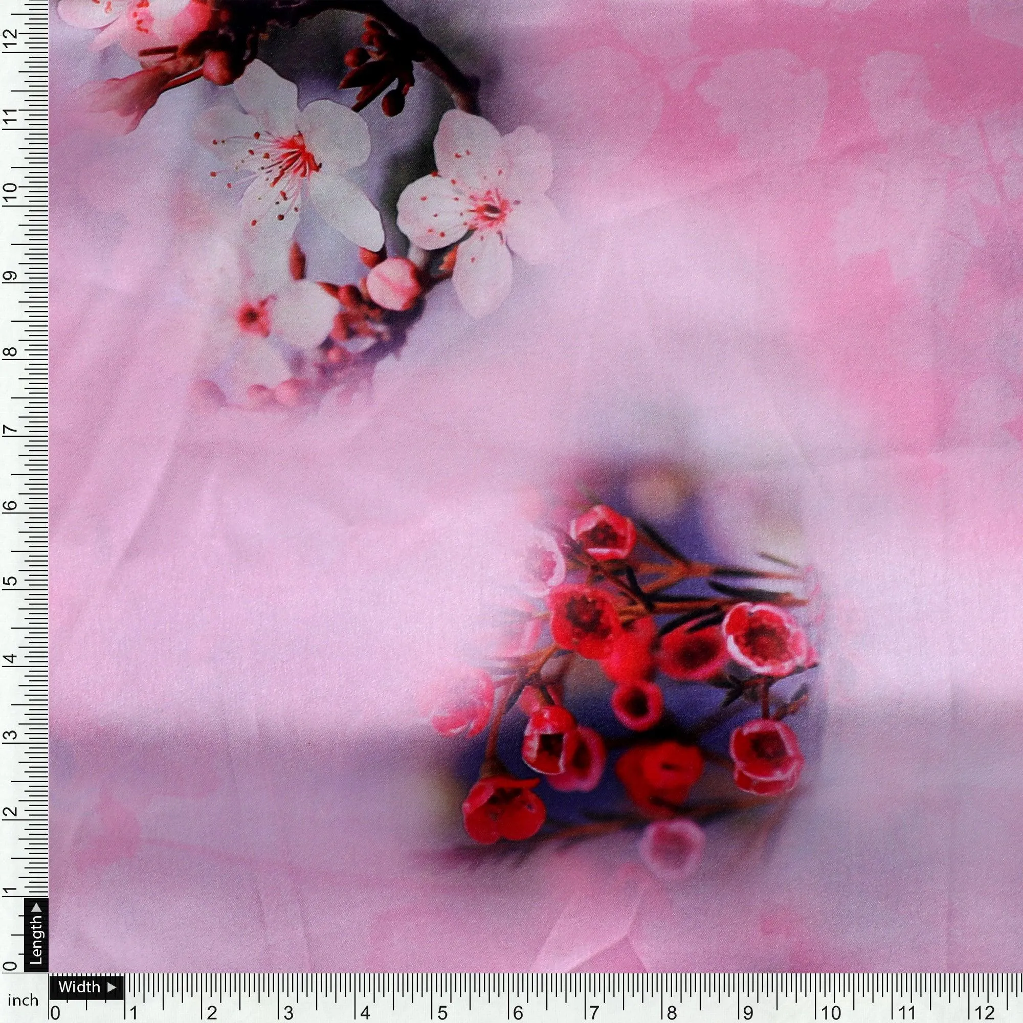 Attractive Jasmin Pink Flower With Orange Rose Digital Printed Fabric - Japan Satin