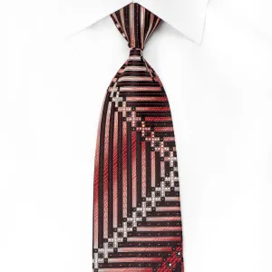 Austin Reed Men's Crystal Silk Necktie Black Red Chevron Striped With Silver Sparkles