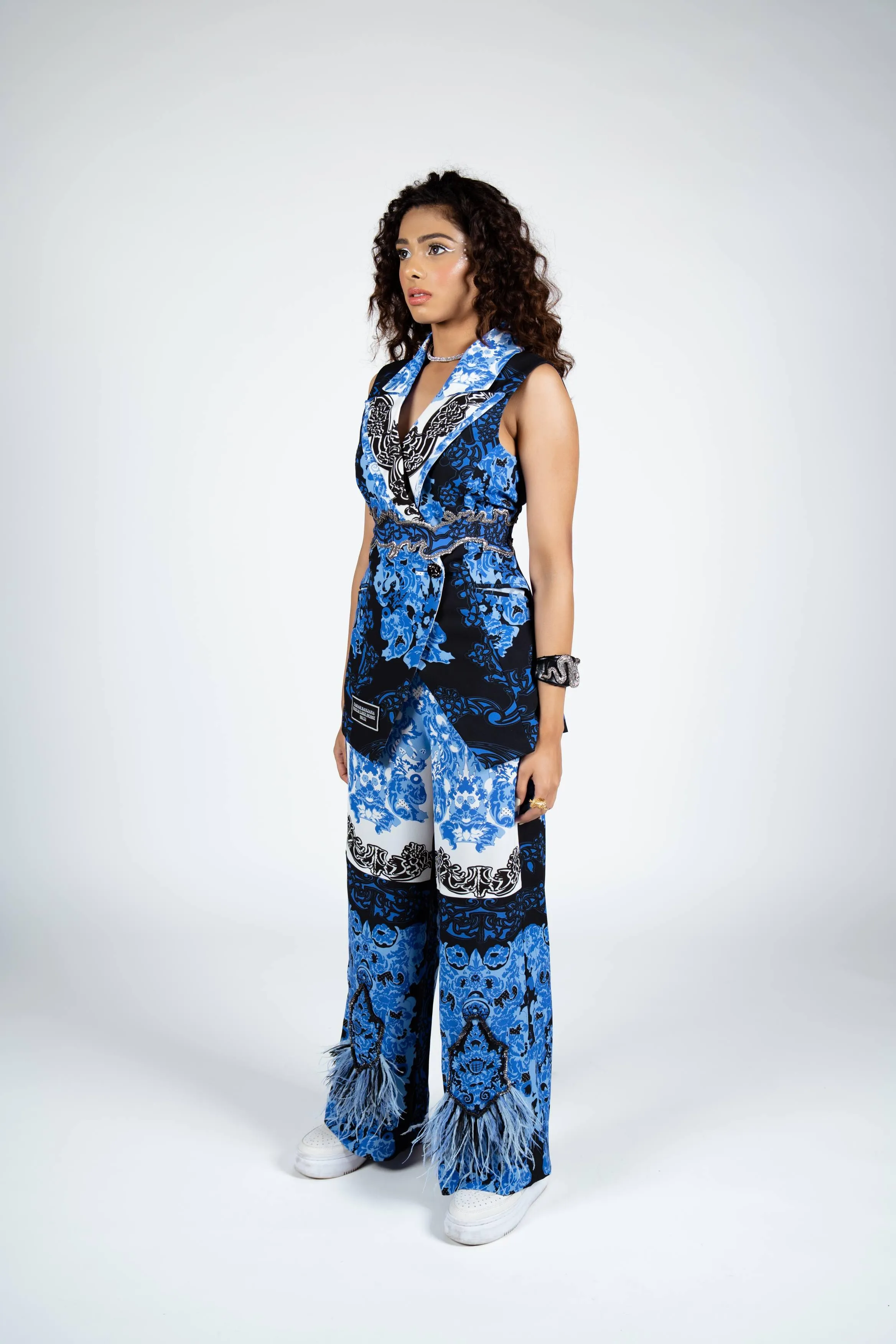 Blue Iris Blazer Set with Belt