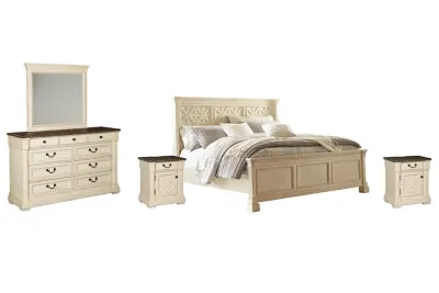 Bolanburg California King Panel Bed with Mirrored Dresser and 2 Nightstands