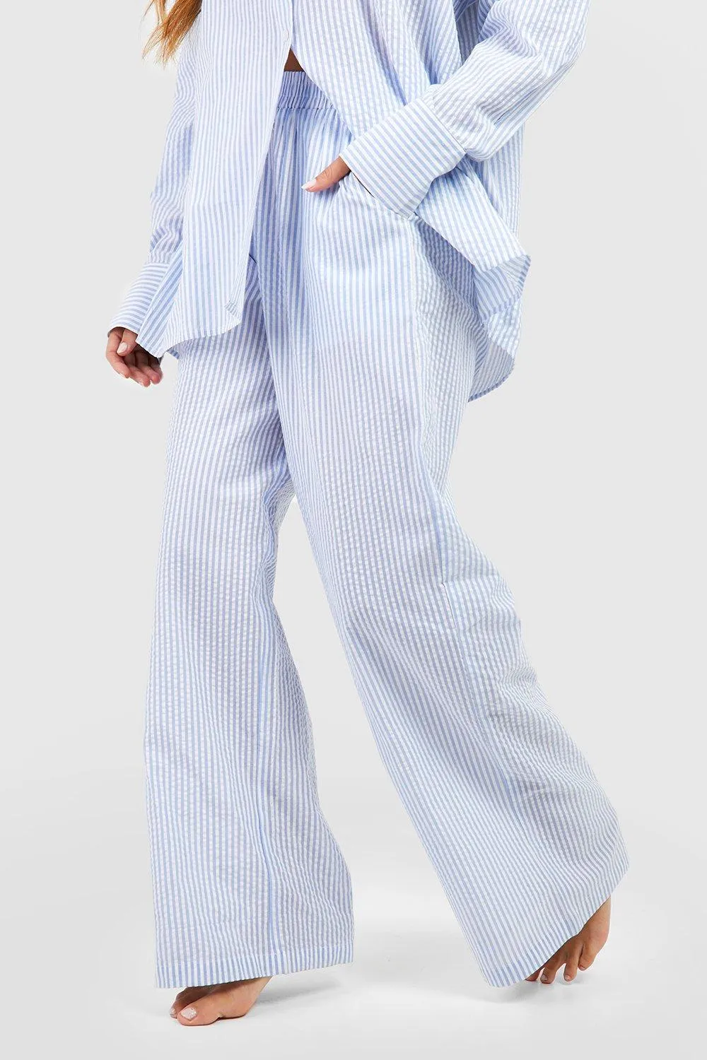 Boohoo Cotton Stripe Pajama Pants, Blue