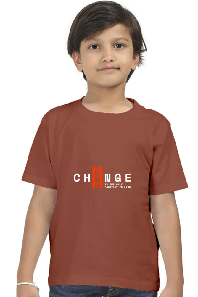 Boys Round Neck Half Sleeve Classic T-Shirt with Change Is Constant