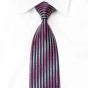 Charles Jourdan Men's Crystal silk Necktie Pink Blue Vertical Striped With Silver Sparkles