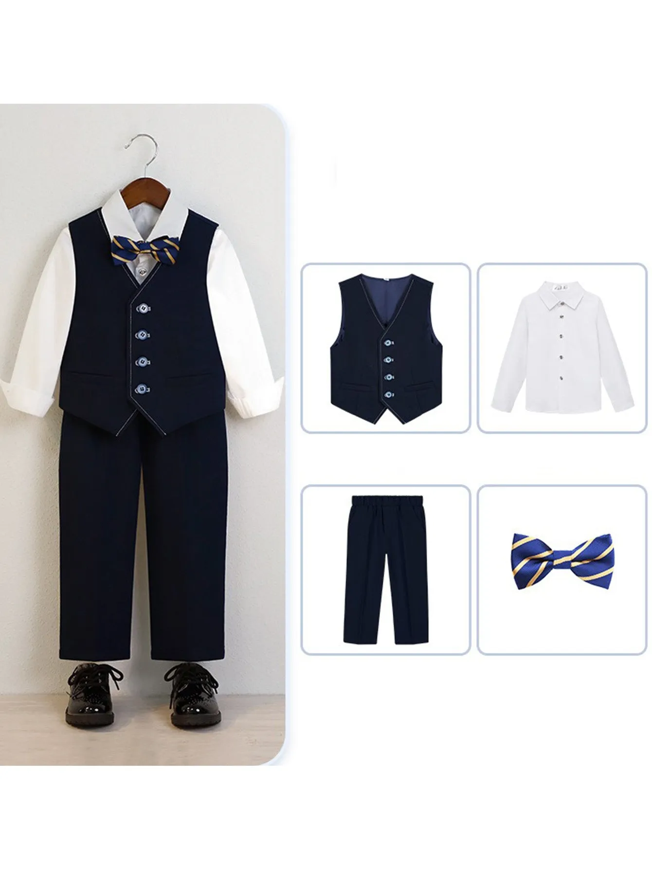 Children's four-piece suit (long-sleeved shirt   vest   pants   bow tie)