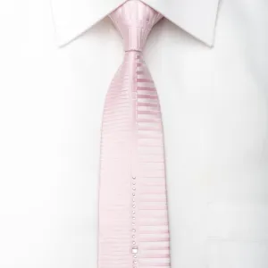 Christian Stephanus Men's Skinny Silk Tie Striped On Pink With Crystal Rhinestones