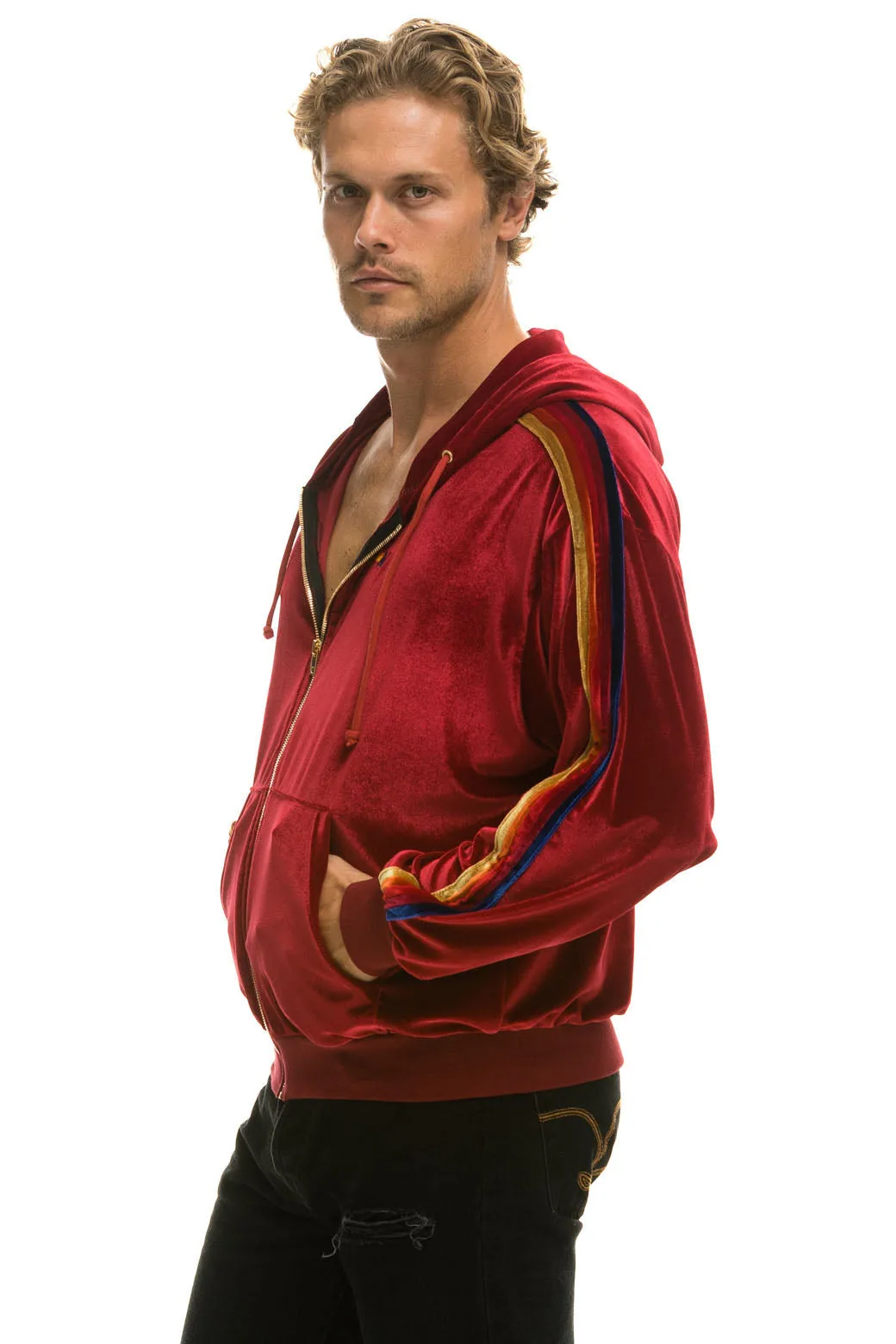 CLASSIC VELVET RELAXED ZIP HOODIE - RED