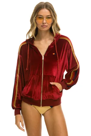 CLASSIC VELVET RELAXED ZIP HOODIE - RED