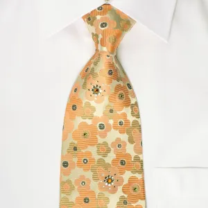 Countess Mara Rhinestone Necktie Orange Floral With Silver Sparkles