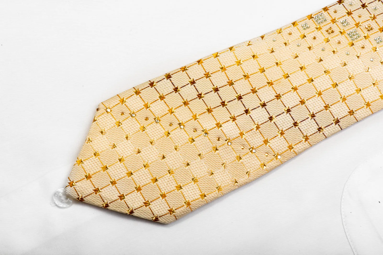 Crystal Rhinestone Necktie Golden Trellis On Cream With Gold Sparkles