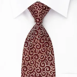 Daks Silk Rhinestone Necktie Scrolls On Burgundy With Silver Red Sparkles