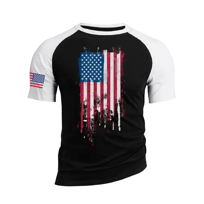 Distressed Usa Flag Raglan Graphic Tee