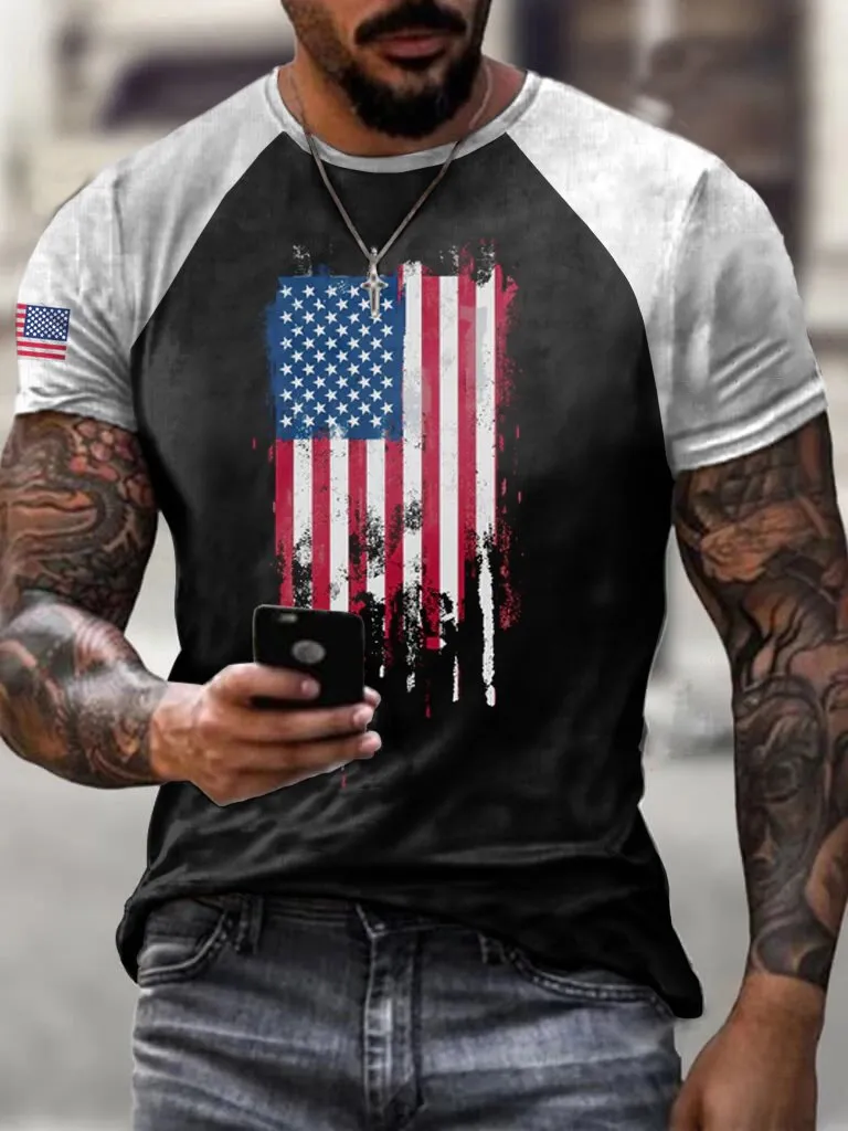 Distressed Usa Flag Raglan Graphic Tee