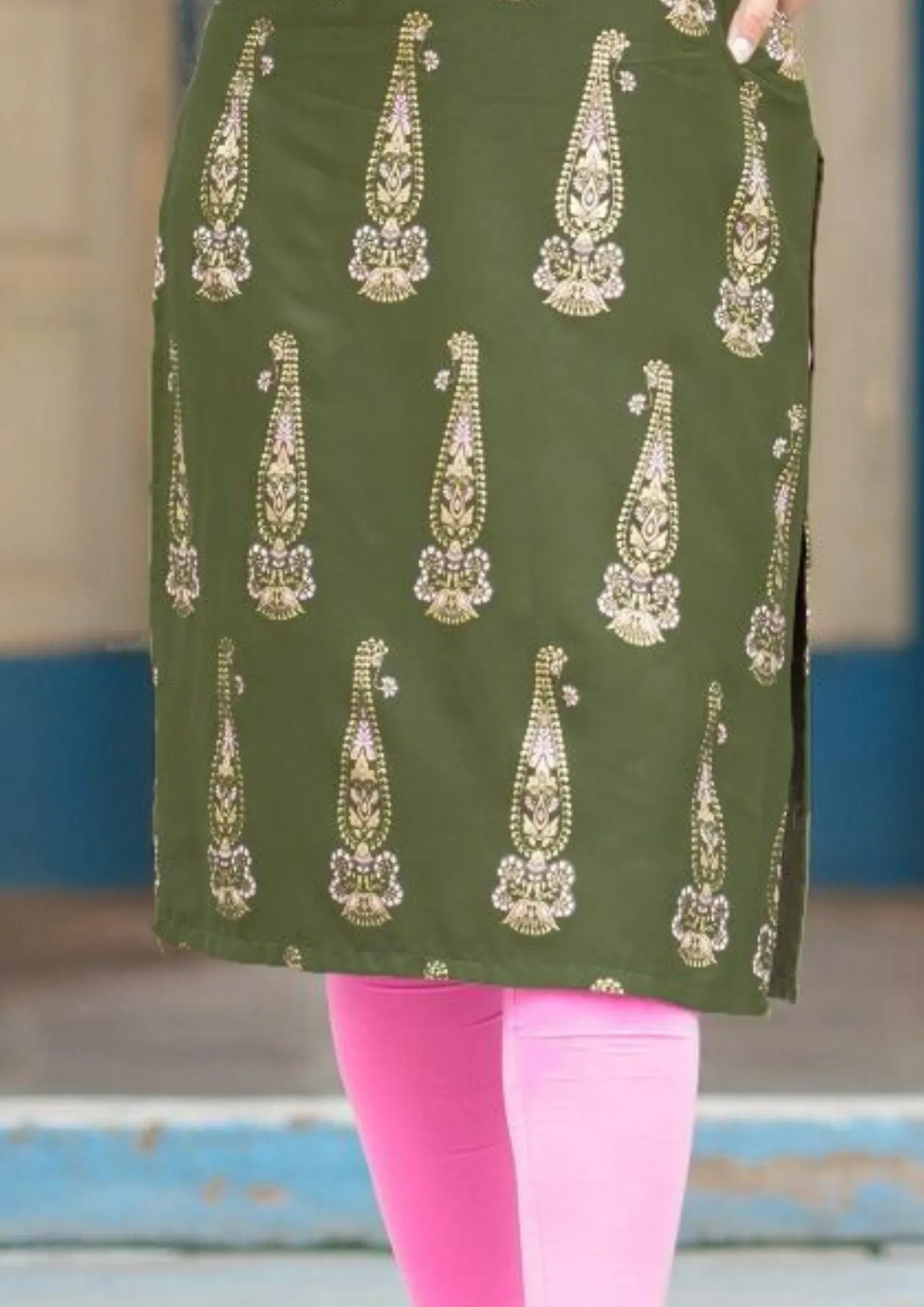 Elegant Green Colored Kurti With Rayon Gold Print And Fancy Embroidery Work For Women