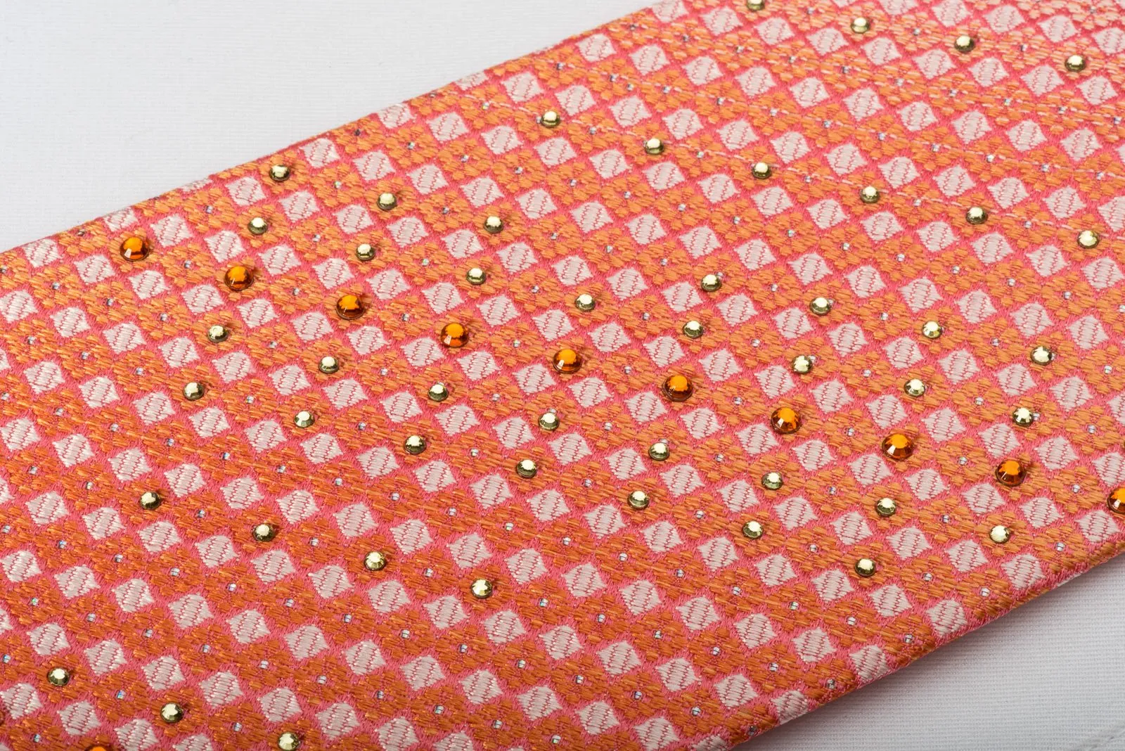 Elle Homme Rhinestone Tie Orange Checkered With Silver Sparkles