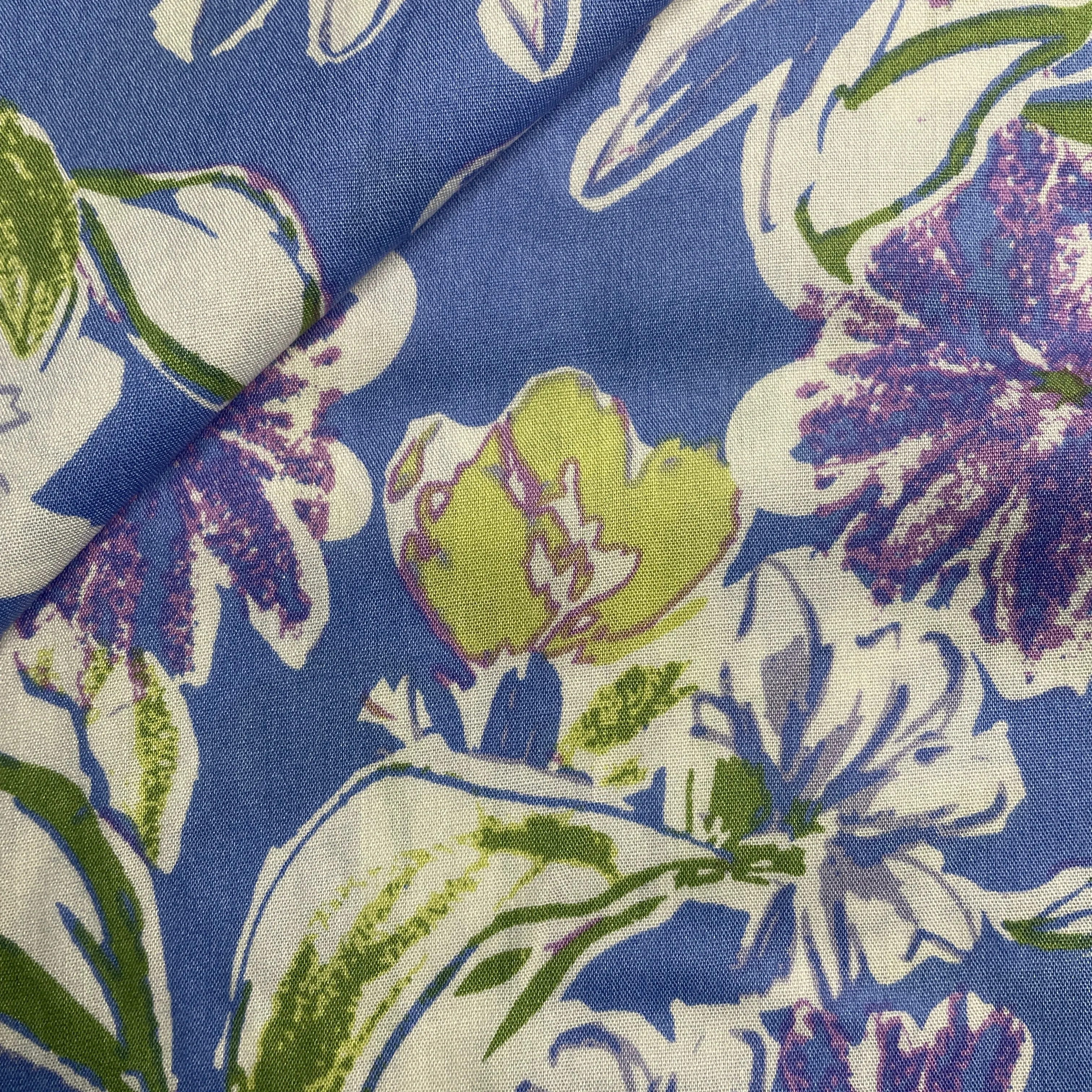 Exclusive Purple Tropical Print Rayon Fabric