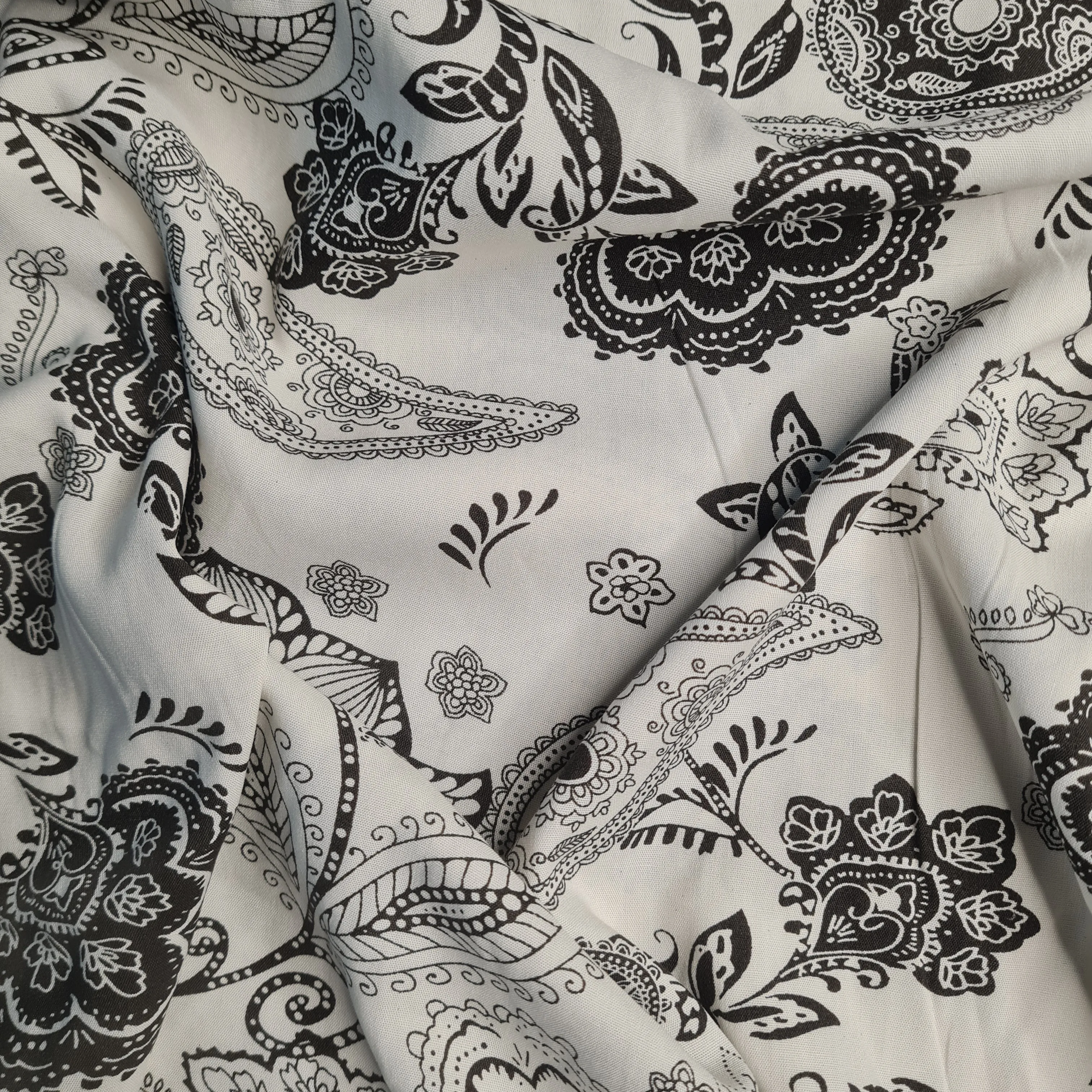 Exclusive White Black Floral Print Fabric