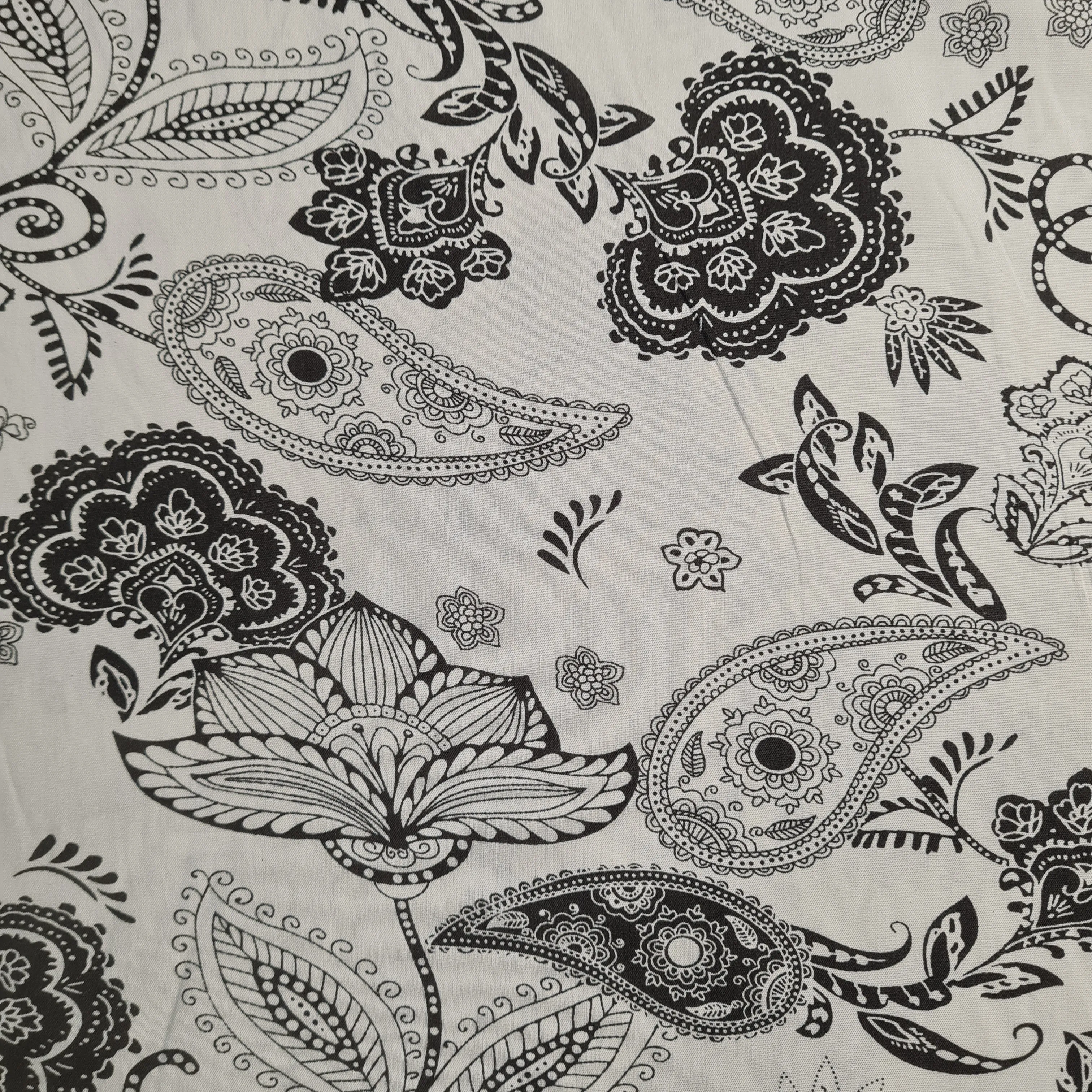 Exclusive White Black Floral Print Fabric