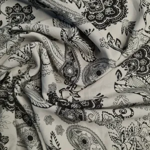 Exclusive White Black Floral Print Fabric