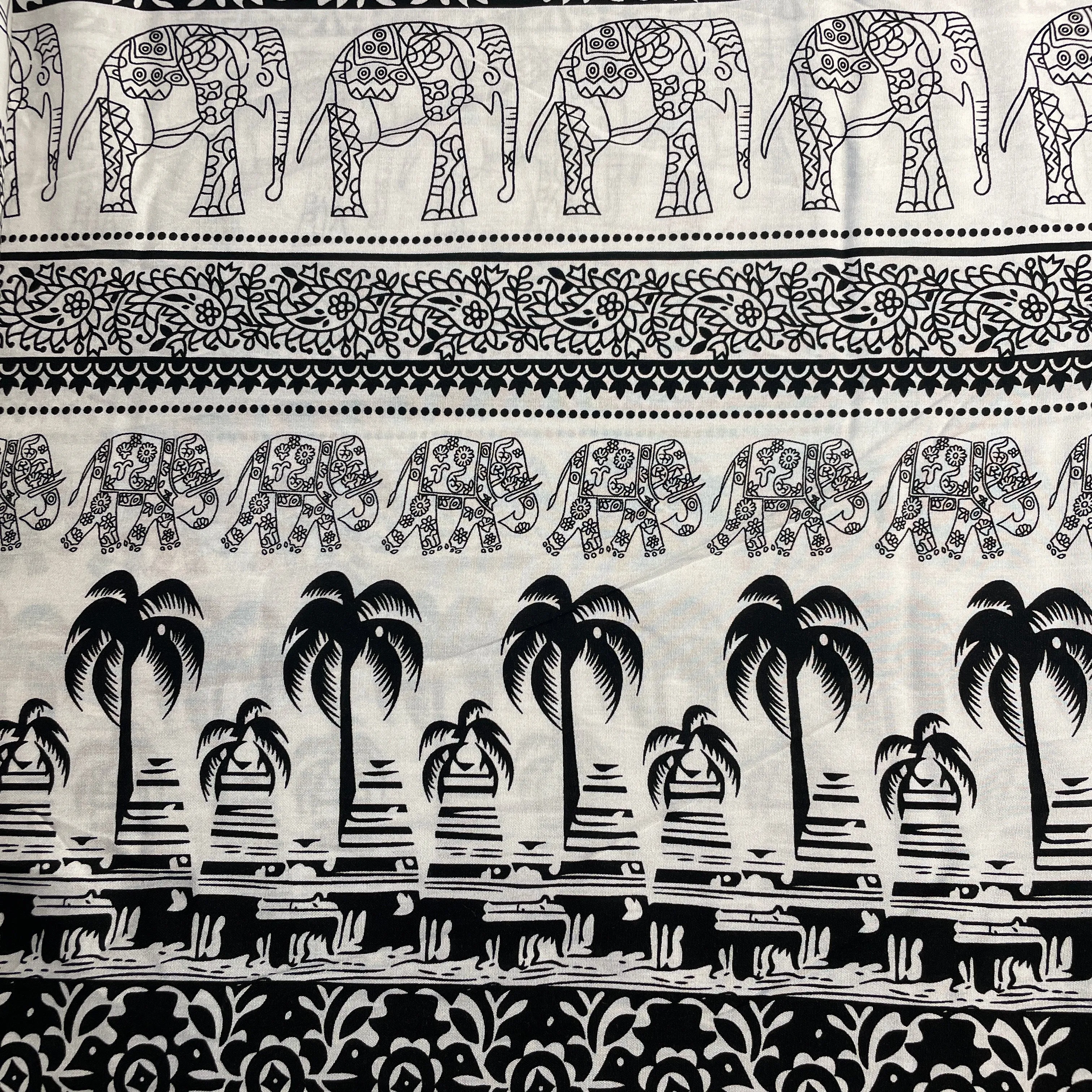 Exclusive White&black Tropical Print Rayon Fabric