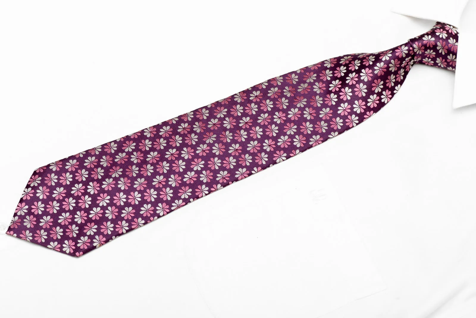 Floral On Purple Rhinestone Silk Necktie