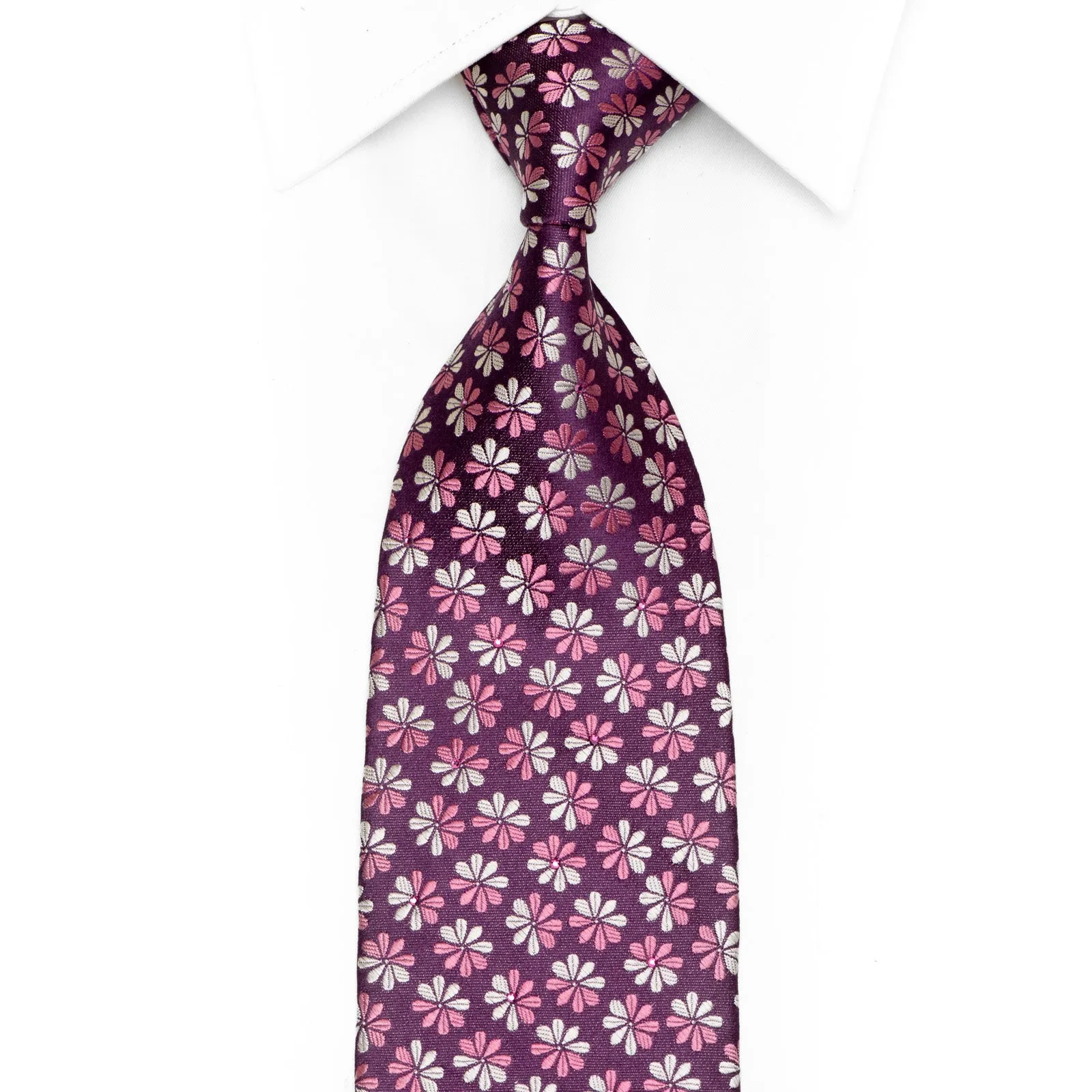 Floral On Purple Rhinestone Silk Necktie