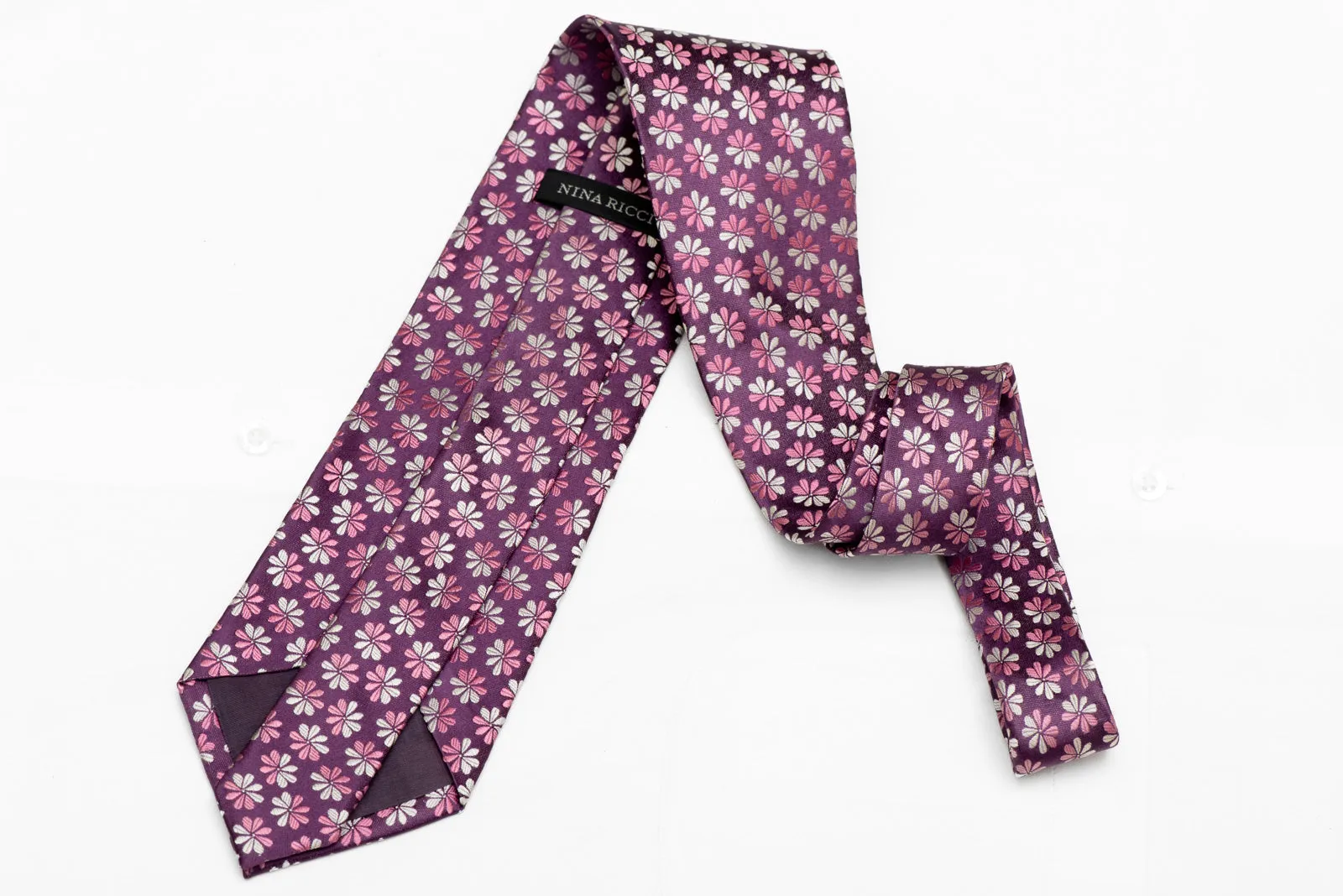 Floral On Purple Rhinestone Silk Necktie