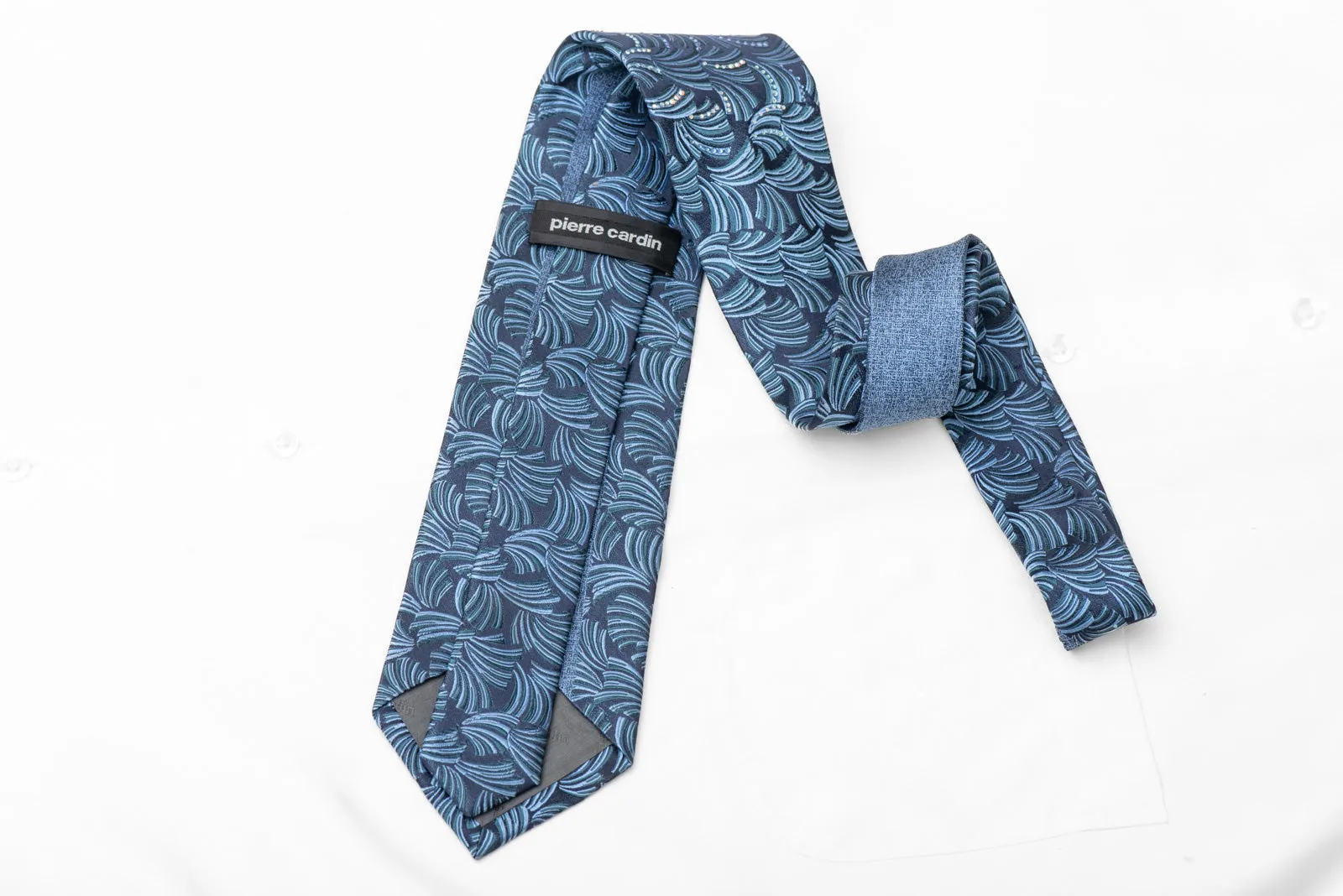 Geometric Fans On Blue Rhinestone Silk Necktie