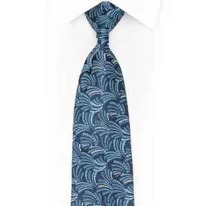 Geometric Fans On Blue Rhinestone Silk Necktie