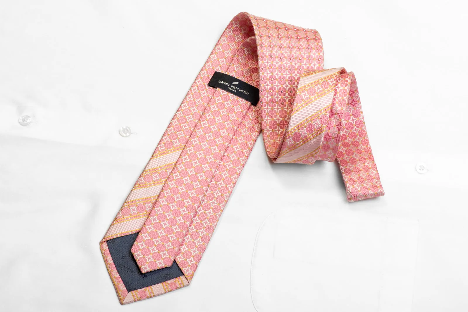 Geometric On Pink Men's Rhinestone Silk Necktie