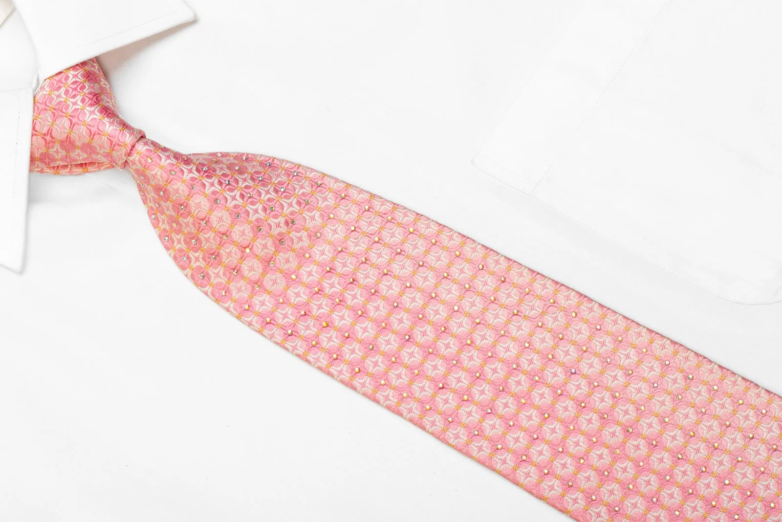 Geometric On Pink Men's Rhinestone Silk Necktie