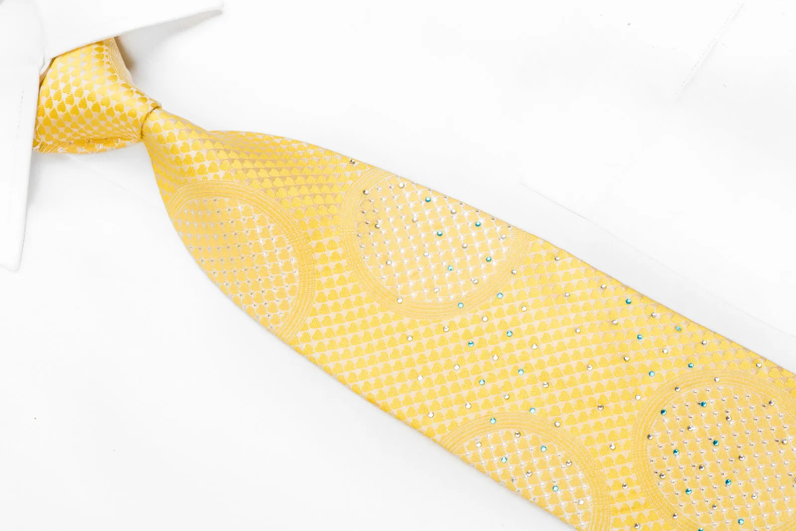 Geometric On Yellow Rhinestone Silk Necktie With Sparkles