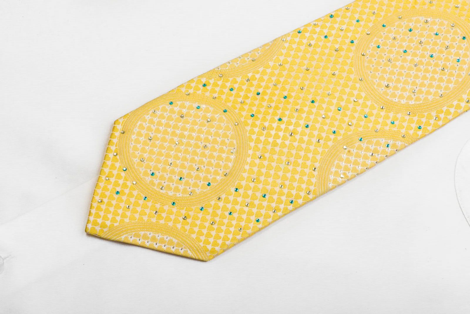 Geometric On Yellow Rhinestone Silk Necktie With Sparkles