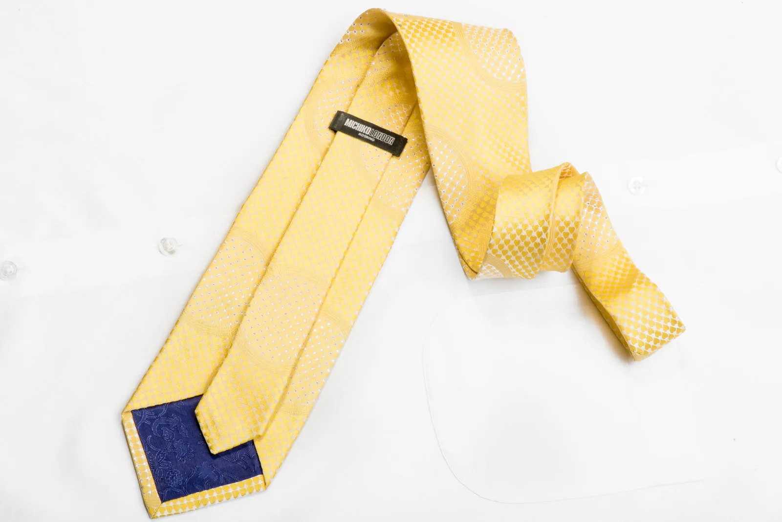 Geometric On Yellow Rhinestone Silk Necktie With Sparkles