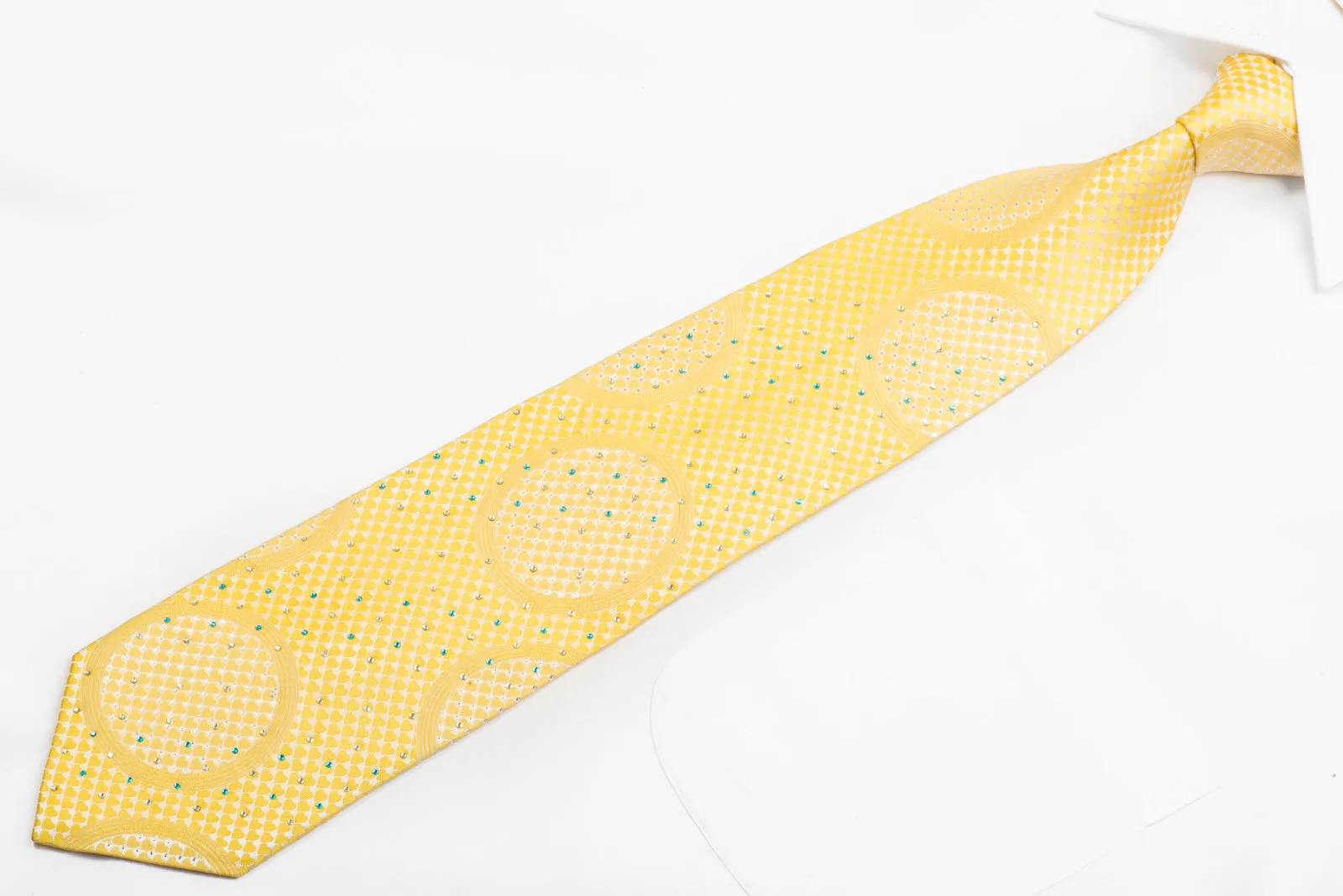 Geometric On Yellow Rhinestone Silk Necktie With Sparkles