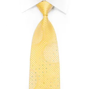 Geometric On Yellow Rhinestone Silk Necktie With Sparkles