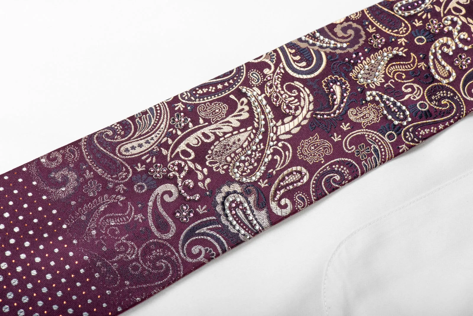 Grang Cia Men's Crystal Rhinestone Silk Necktie Paisley On Purple