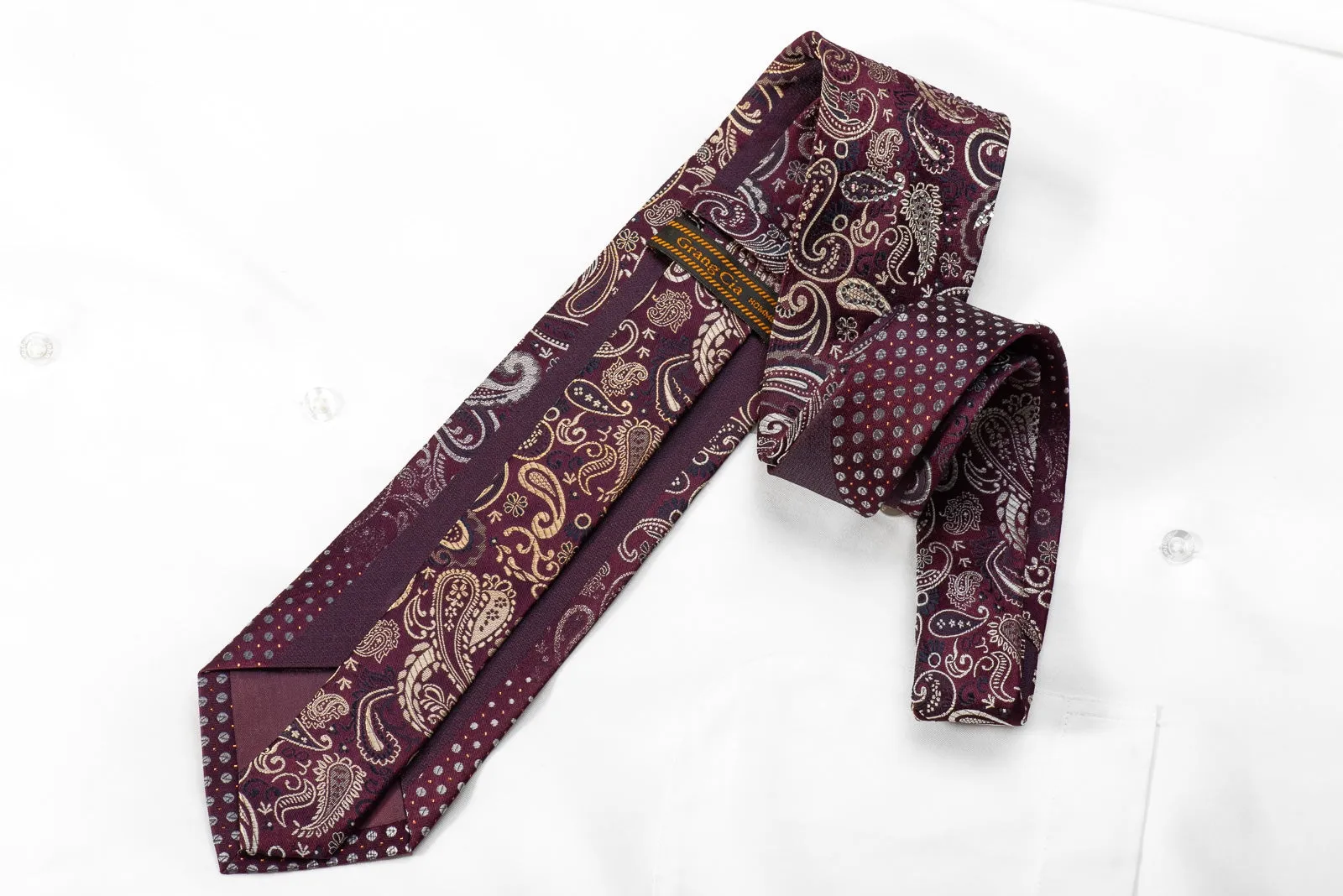 Grang Cia Men's Crystal Rhinestone Silk Necktie Paisley On Purple