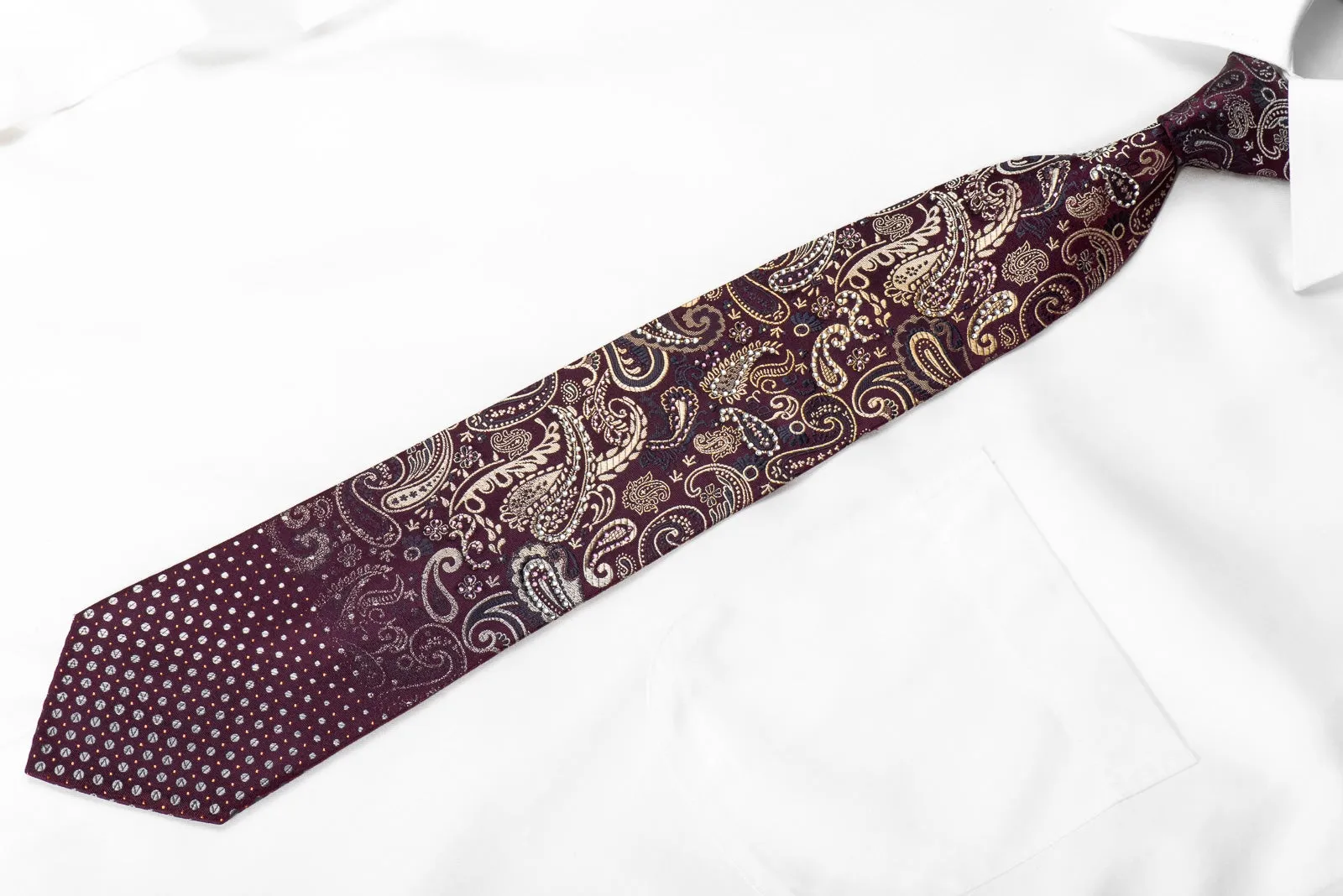 Grang Cia Men's Crystal Rhinestone Silk Necktie Paisley On Purple