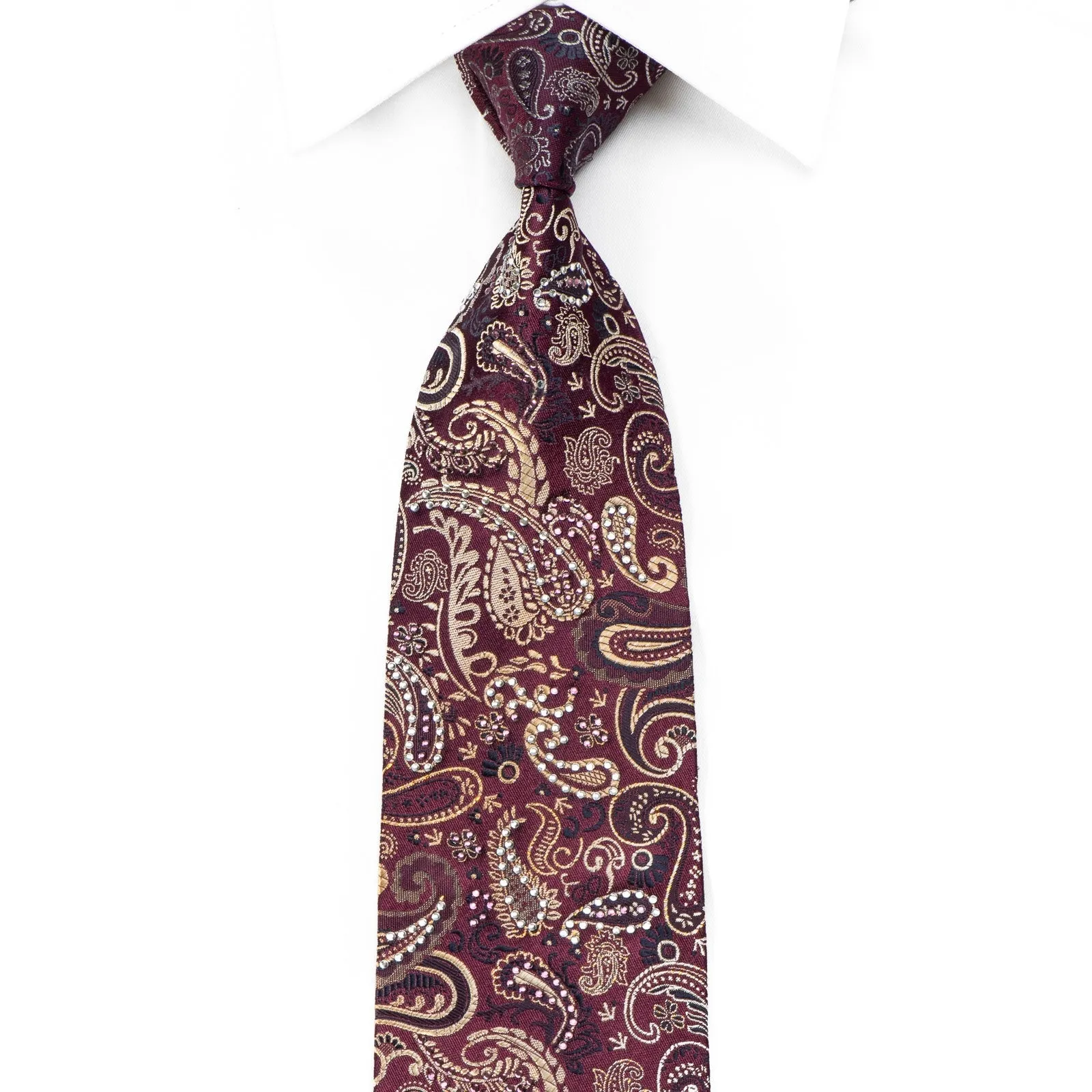 Grang Cia Men's Crystal Rhinestone Silk Necktie Paisley On Purple