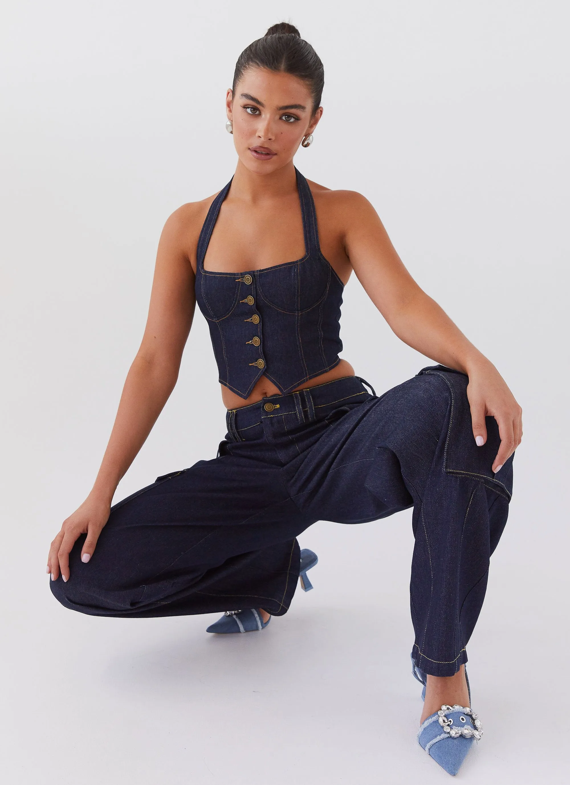 Greedy Denim Cargo Pants - Indigo