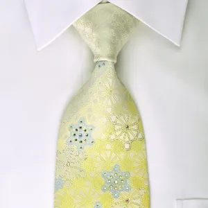 Guy Laroche Rhinestone Silk Necktie Silver Geometric On Yellow Orange With Silver Sparkles