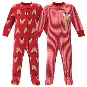 Hudson Baby Fleece Sleep and Play, Red Reindeer