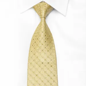 Huey Men's Crystal Silk Tie Geometric Medallions On Golden With Gold Sparkles