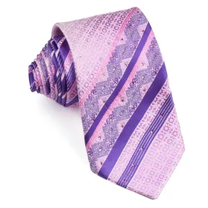 Indian Homme Men's Rhinestone Silk Neck Tie Purple Stripes On Pink